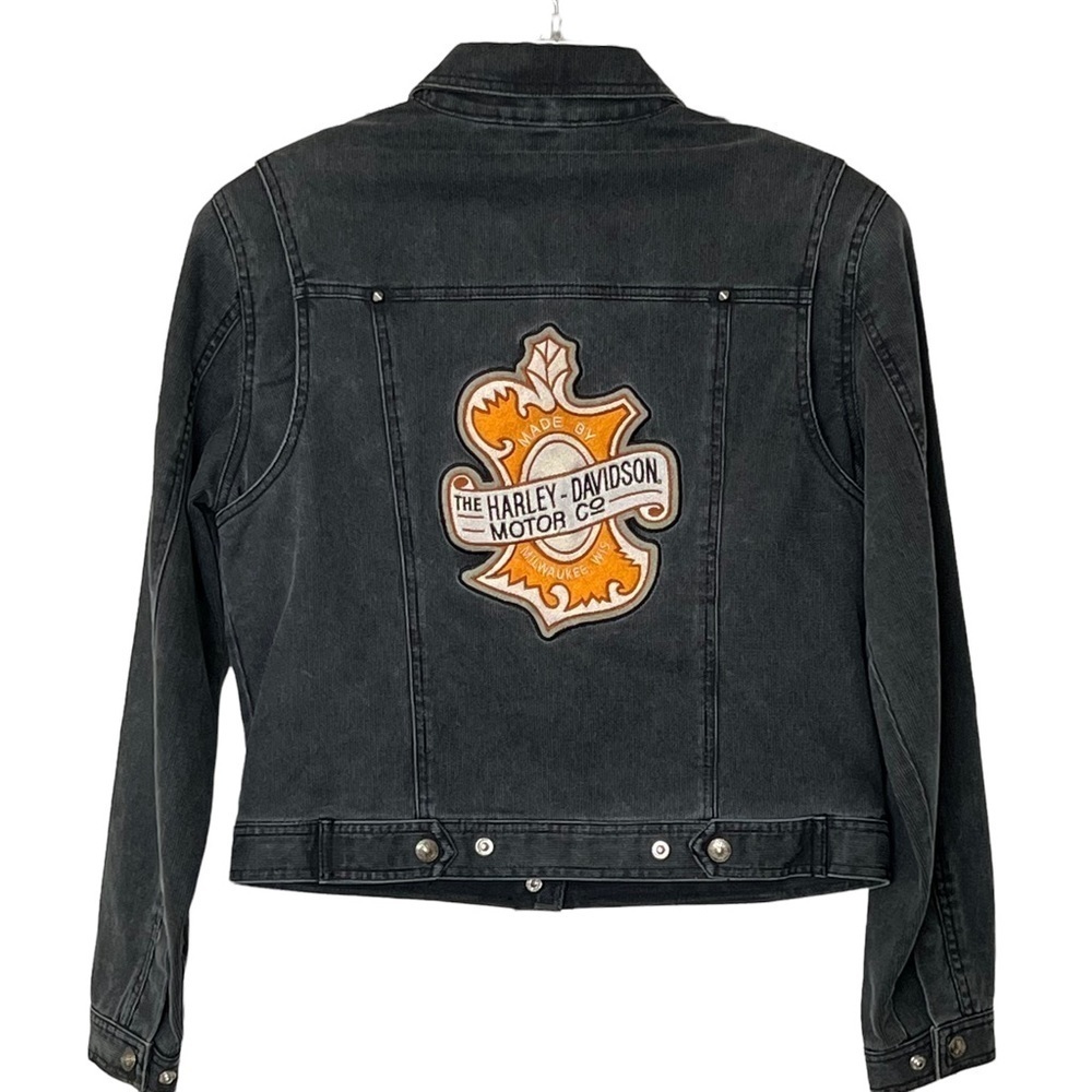 Harley Davidson Snap Front Cropped Moto Jacket  with Made in Milwaukee P…